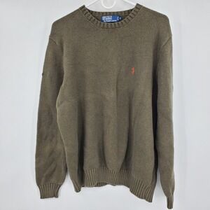 Vintage 90s Polo Ralph Lauren Mens Sweater Olive Green Crew Neck XL